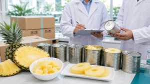 Canned pineapple sourcing samples with export-ready packaging